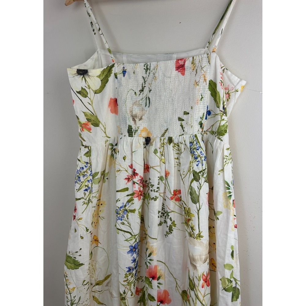 H&M LinenBlend Floral Midi Dress Medium White Wildflower Smocked Dainty Romantic - Picture 8 of 13